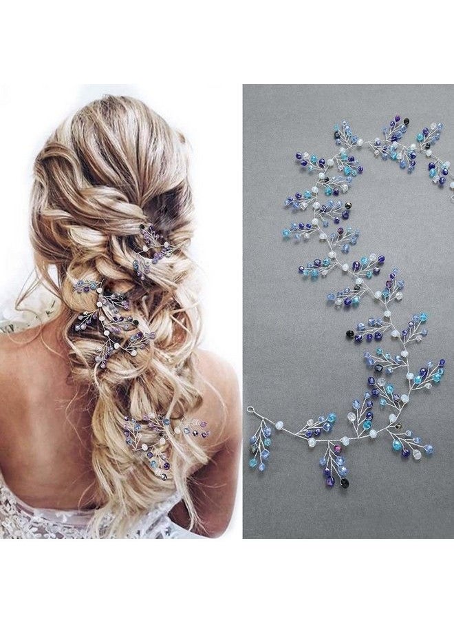 Latious - Bride Wedding Hair Vine Blue Rhinestones Bridal Hair Accessories Beaded Headband Hair Piece For Women And Girls (27.5 Inches) - Image 1