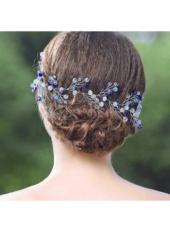 Latious - Bride Wedding Hair Vine Blue Rhinestones Bridal Hair Accessories Beaded Headband Hair Piece For Women And Girls (27.5 Inches) - Image 1