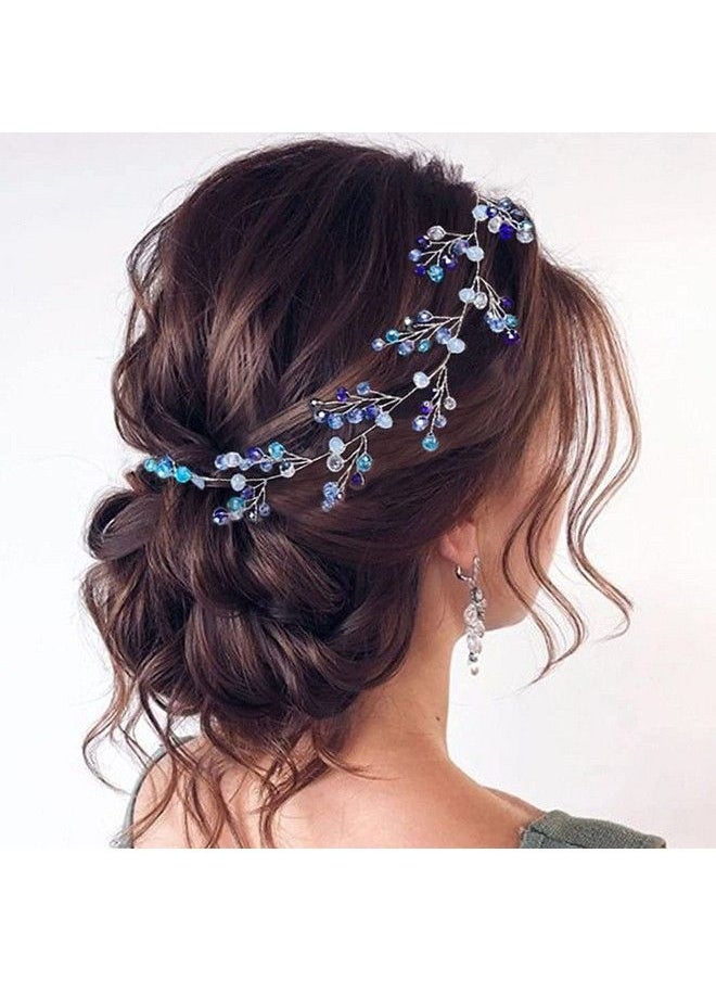 Latious - Bride Wedding Hair Vine Blue Rhinestones Bridal Hair Accessories Beaded Headband Hair Piece For Women And Girls (27.5 Inches) - Image 1