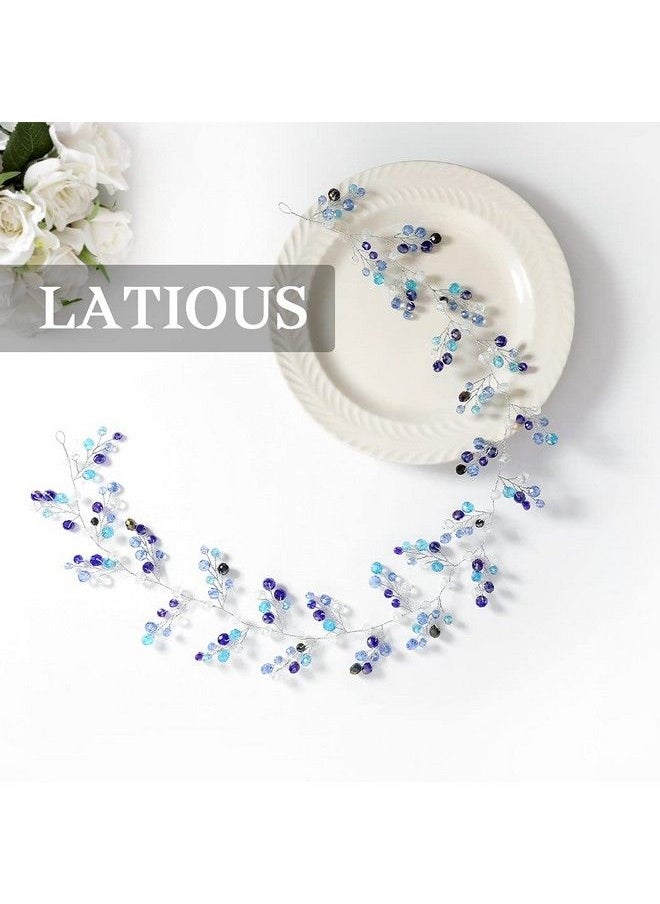 Latious - Bride Wedding Hair Vine Blue Rhinestones Bridal Hair Accessories Beaded Headband Hair Piece For Women And Girls (27.5 Inches) - Image 1