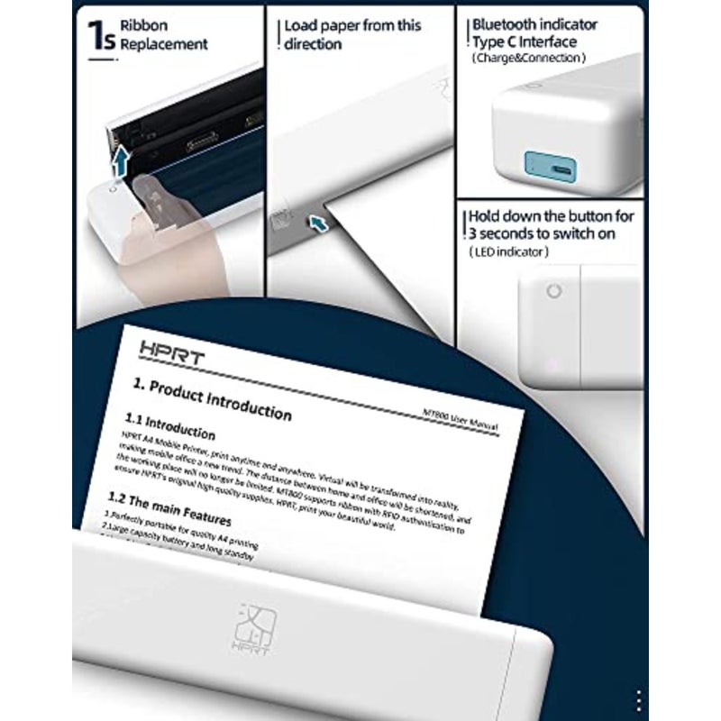 Wireless Bluetooth Small Printer MT800 Compatible with Android iOS, Laptop, PC Supports 8.5 x 11 US Letter A4 Paper Portable Home Office Travel Use Compact Design - Image 5