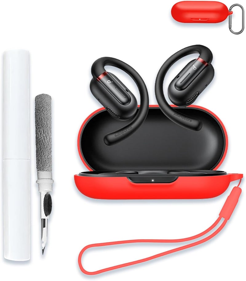 WUNIAK for Soundcore by Anker V30i Case Cover, Soft Silicone Protective Portable Scratch Shock Resistant Compatible with Anker Soundcore V30i Shell with Cleaner Kit & Carabiner & Lanyard，Red. - Image 1