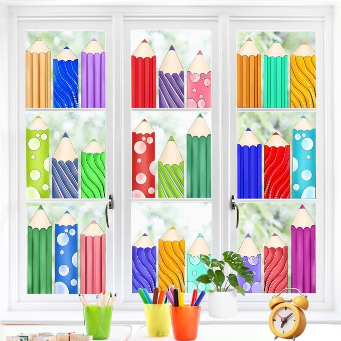 9 SHEETS WELCOME BACK TO SCHOOL WINDOW CLINGS PENCIL CLASSROOM WINDOW CLINGS WINDOW DECALS DOUBLESIDED BACK TO SCHOOL WINDOW STICKERS FOR CLASSROOM WINDOW WALL GLASS CLASSROOM WINDOW DECORATIONS
