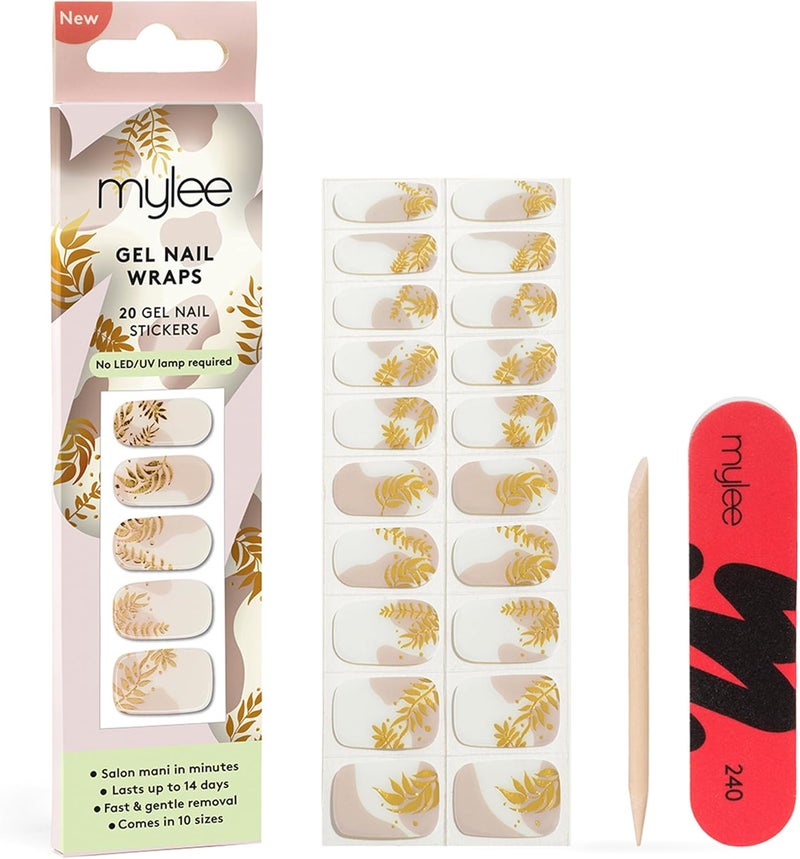 Mylee Gel Nail Wraps Nature Time 10 PreCured Gel Stickers for Instant Mani No Lamp Needed ChipResistant Glossy Finish Lasts Up to 14 Days Easy to Apply Vegan CrueltyFree