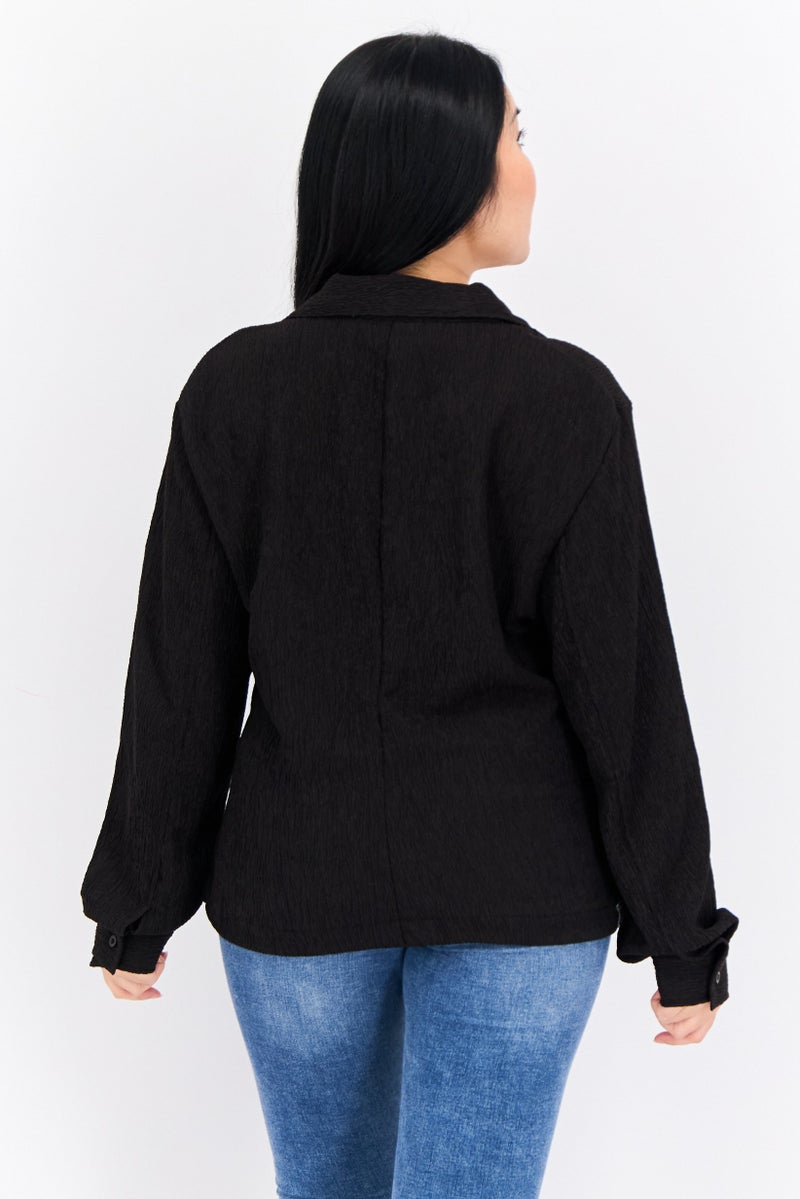 The Giving Movement Women V-Neck Long Sleeve Textured Blouse, Black - Image 3