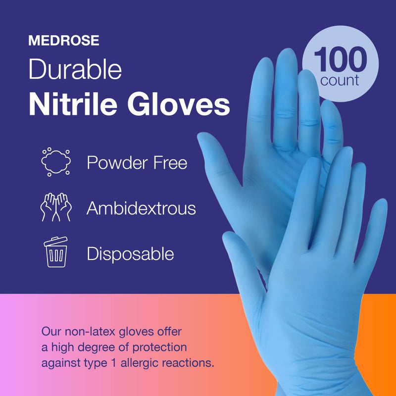 DiRose MedRose Medium Nitrile Gloves - 100 Count Disposable Gloves Latex Free - Powder Free Non-Latex Gloves, Medical Exam Glove - Image 3