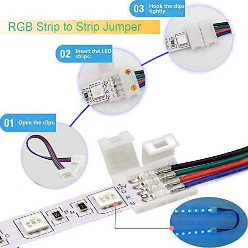 FSJEE 4 Pin LED Strip Connector Kit for 5050 RGB(NOT RGBIC) 10mm LED Light Strip,Include 8 Types of Solderless Accessories,Provide Most of Parts for DIY Lighting Project - Image 5