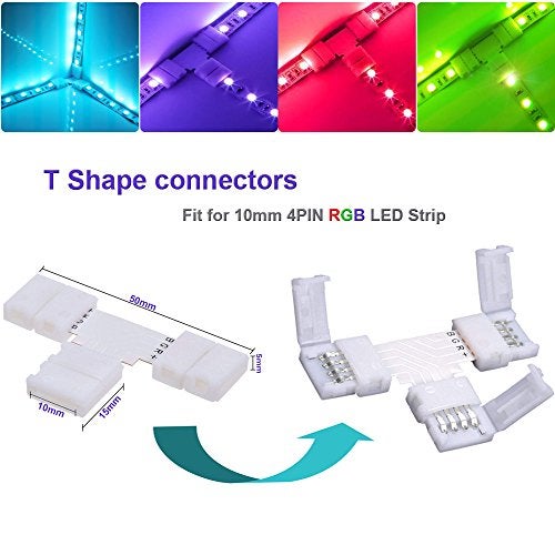 FSJEE 4 Pin LED Strip Connector Kit for 5050 RGB(NOT RGBIC) 10mm LED Light Strip,Include 8 Types of Solderless Accessories,Provide Most of Parts for DIY Lighting Project - Image 4