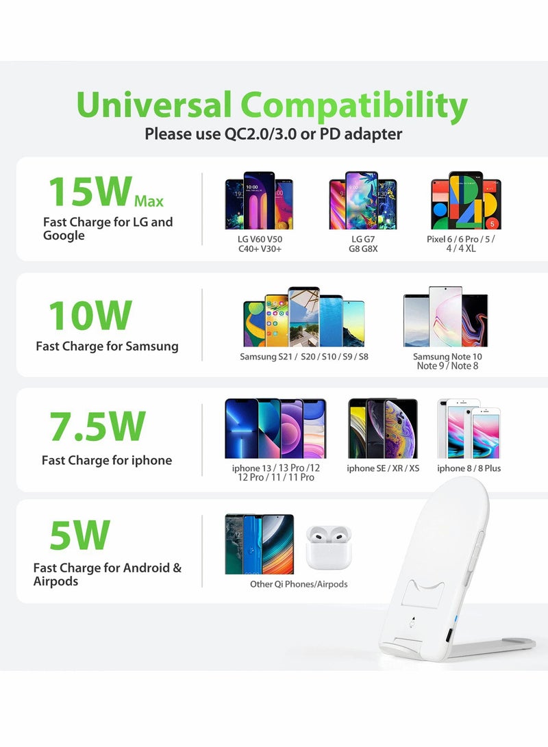 Excefore Wireless Charger 15W Fast Wireless Charging Stand Foldable Qi Charger for iPhone 14/14 Plus/14 Pro/14 Pro Max/13/13 Mini/13 Pro Max/SE 2022/12/11/X/8,Galaxy S22/S21/S20/S10(No AC Adapter) - Image 2
