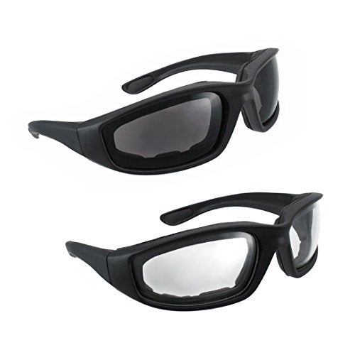 grinderPUNCH Motorcycle Riding Glasses - 2 Pair Smoke & Clear Biker Foam Pad - Image 1