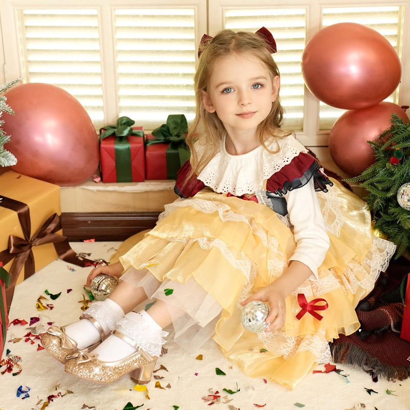 LAURMOSA Toddler Gold High Heels for Girls Dress Shoes Sparkle Kids Princess Dress up Shoes Size 7 Girls Kids High Heels Wedding Birthday Party Toddler Fancy Pumps(L1036SeGold 7) - Image 3
