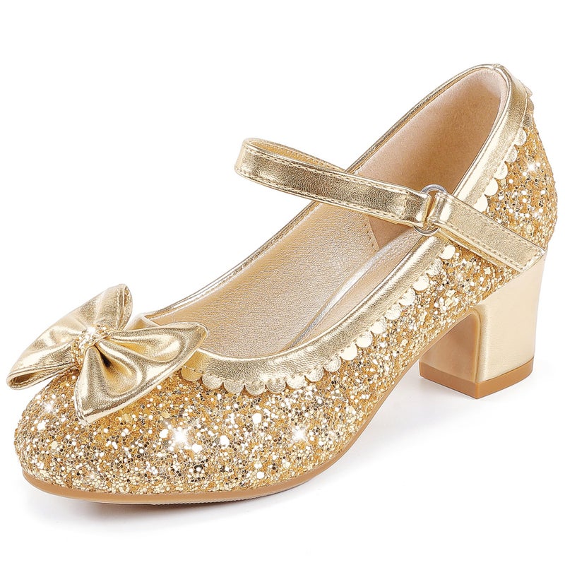 LAURMOSA Toddler Gold High Heels for Girls Dress Shoes Sparkle Kids Princess Dress up Shoes Size 7 Girls Kids High Heels Wedding Birthday Party Toddler Fancy Pumps(L1036SeGold 7) - Image 1