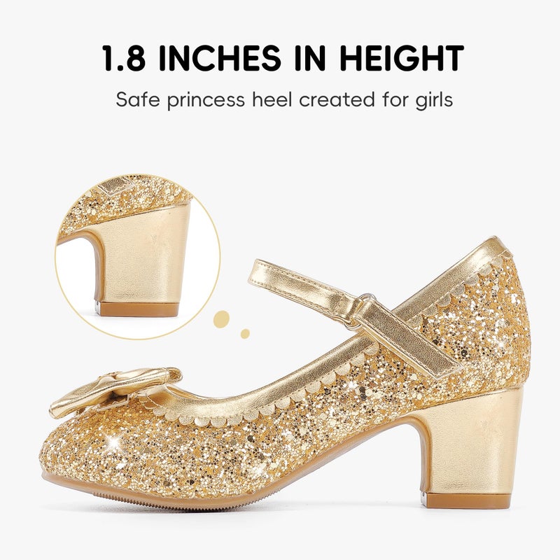 LAURMOSA Toddler Gold High Heels for Girls Dress Shoes Sparkle Kids Princess Dress up Shoes Size 7 Girls Kids High Heels Wedding Birthday Party Toddler Fancy Pumps(L1036SeGold 7) - Image 4