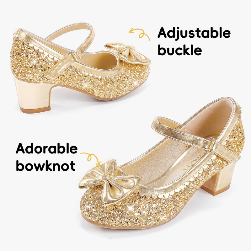 LAURMOSA Toddler Gold High Heels for Girls Dress Shoes Sparkle Kids Princess Dress up Shoes Size 7 Girls Kids High Heels Wedding Birthday Party Toddler Fancy Pumps(L1036SeGold 7) - Image 5