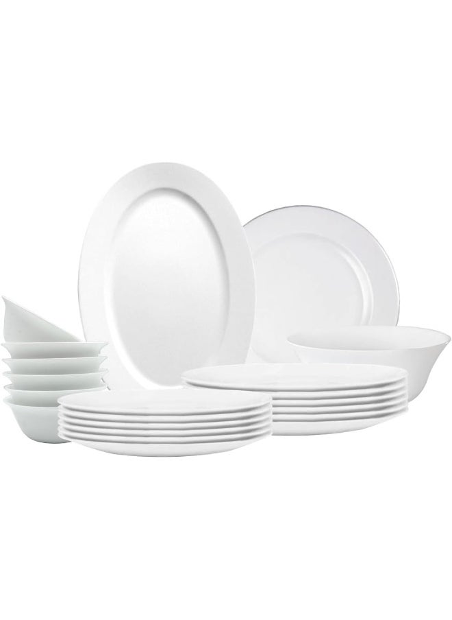 Melrich - 20-Piece Opalware Dinner Set With 6 X 25 Cm Dinner Plate, 6 X 18 Cm Desert Plate, 1 X30 Cm Serving Plate, 6 X 13 Cm Serving Bowl, 1 X 23 Cm Serving Bowl, Serves 6, White - Image 1