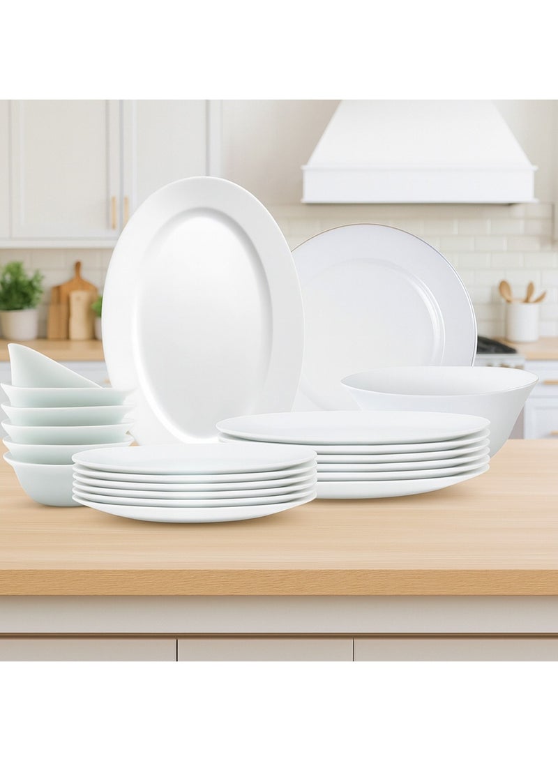 Melrich طقم عشاء أوبال 20 قطعة من ميلريتش آمن للاستخدام في غسالة الأطباق آمن للاستخدام في الميكروويف آمن للاستخدام في الفريزر 6 أطباق عشاء 6 أطباق حلوى 6 أوعية 1 طبق تقديم 1 وعاء كبير خالٍ من مادة BPA - Image 1