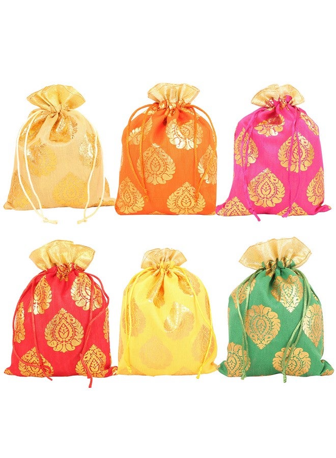 تتش ستون مجموعة حقائب Touchstone Indian Paisley الذهبية المكونة من 6 ألوان من الأورجانزا الصناعية ذات الحواف المزخرفة بالبيزلي الهندي، مقاس 9 × 7 بوصات، هدايا التسوق والمجوهرات وحقائب الحلوى لحفلات الزفاف، مجموعة من 6 قطع للنساء. - Image 1