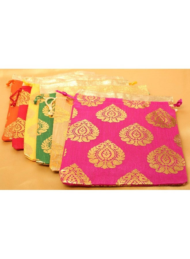 تتش ستون مجموعة حقائب Touchstone Indian Paisley الذهبية المكونة من 6 ألوان من الأورجانزا الصناعية ذات الحواف المزخرفة بالبيزلي الهندي، مقاس 9 × 7 بوصات، هدايا التسوق والمجوهرات وحقائب الحلوى لحفلات الزفاف، مجموعة من 6 قطع للنساء. - Image 3