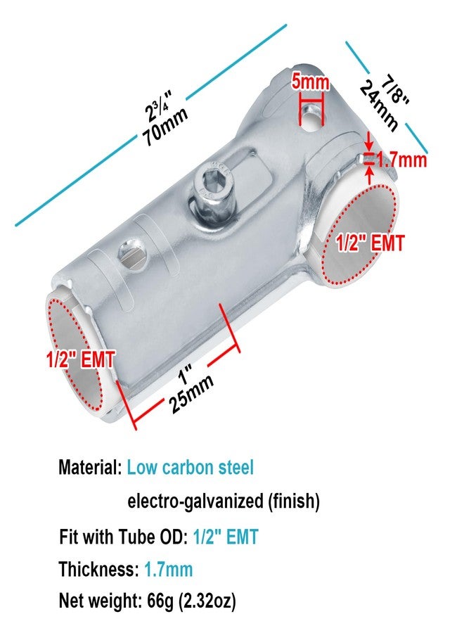eoere 20 Sets T Pipe Connector Tee Clamp Fittings, Fits 1/2" EMT Conduit with PE Adapter Shims - Image 3