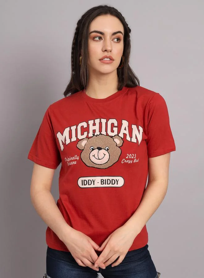 تايك تو تيشيرت قطن بطبعة جرافيك حمراء نسائي من ذا دراي ستيت