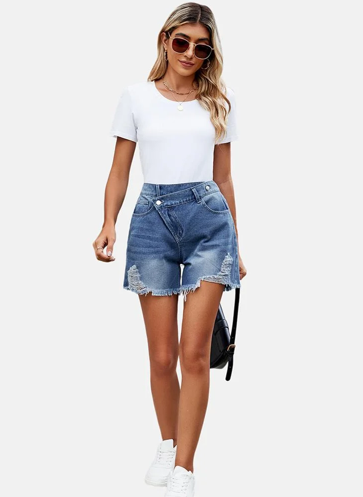 YUNIQEE Blue Mid Rise Plain Slim Fit Shorts