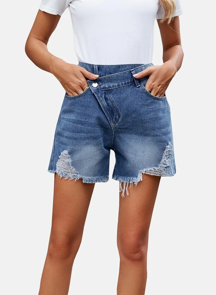 YUNIQEE Blue Mid Rise Plain Slim Fit Shorts