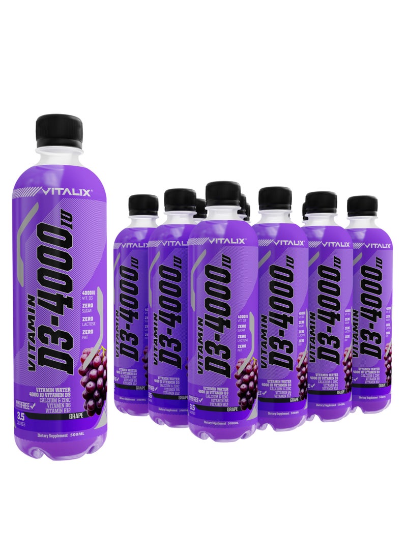 فيتاليكس D3-4000 ماء فيتامين بنكهة العنب، خالٍ من السكر، مع الكالسيوم والزنك، 500 مل، عبوة من 12 قارورة - Image 1