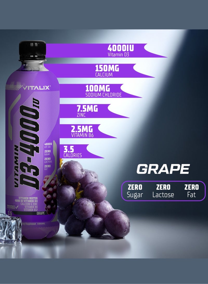 فيتاليكس D3-4000 ماء فيتامين بنكهة العنب، خالٍ من السكر، مع الكالسيوم والزنك، 500 مل، عبوة من 12 قارورة - Image 5