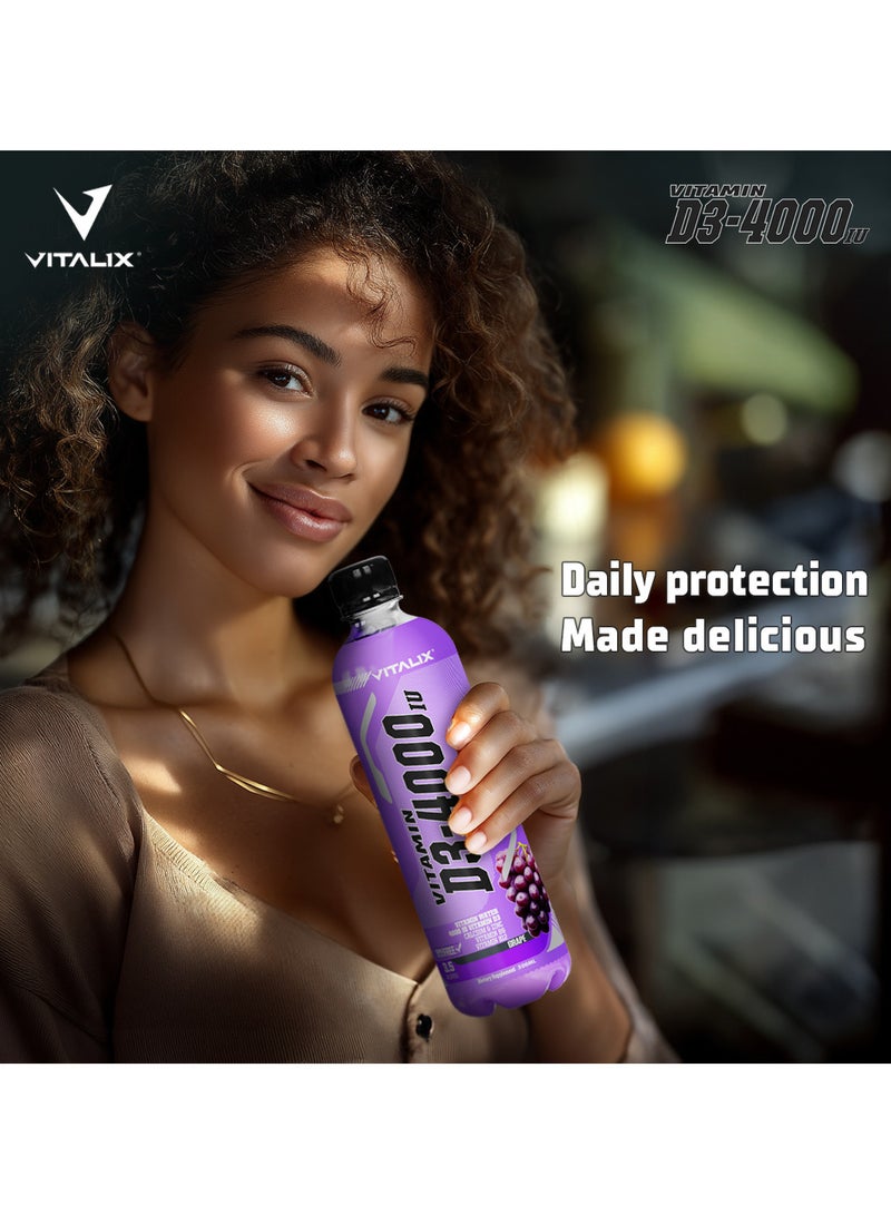 فيتاليكس D3-4000 ماء فيتامين بنكهة العنب، خالٍ من السكر، مع الكالسيوم والزنك، 500 مل، عبوة من 12 قارورة - Image 4