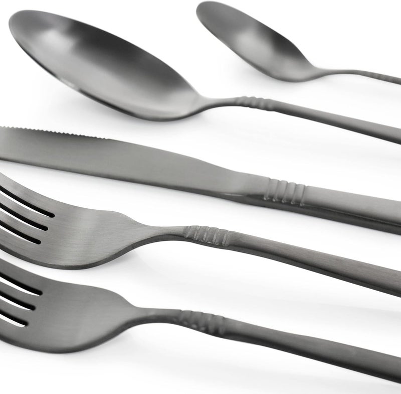 Mega chef Cravat 20 Piece Flatware Utensil Set, Stainless Steel Silverware Metal Service for 4 in Matte Black - Image 5