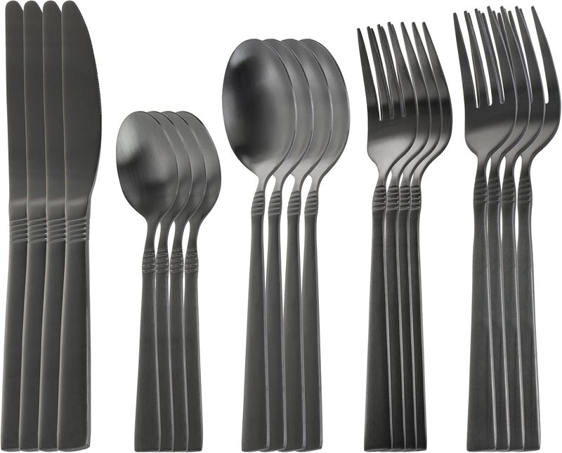 Mega chef Cravat 20 Piece Flatware Utensil Set, Stainless Steel Silverware Metal Service for 4 in Matte Black - Image 2