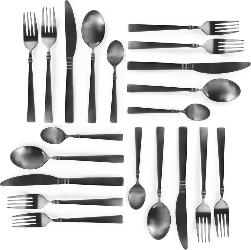 Mega chef Cravat 20 Piece Flatware Utensil Set, Stainless Steel Silverware Metal Service for 4 in Matte Black - Image 3