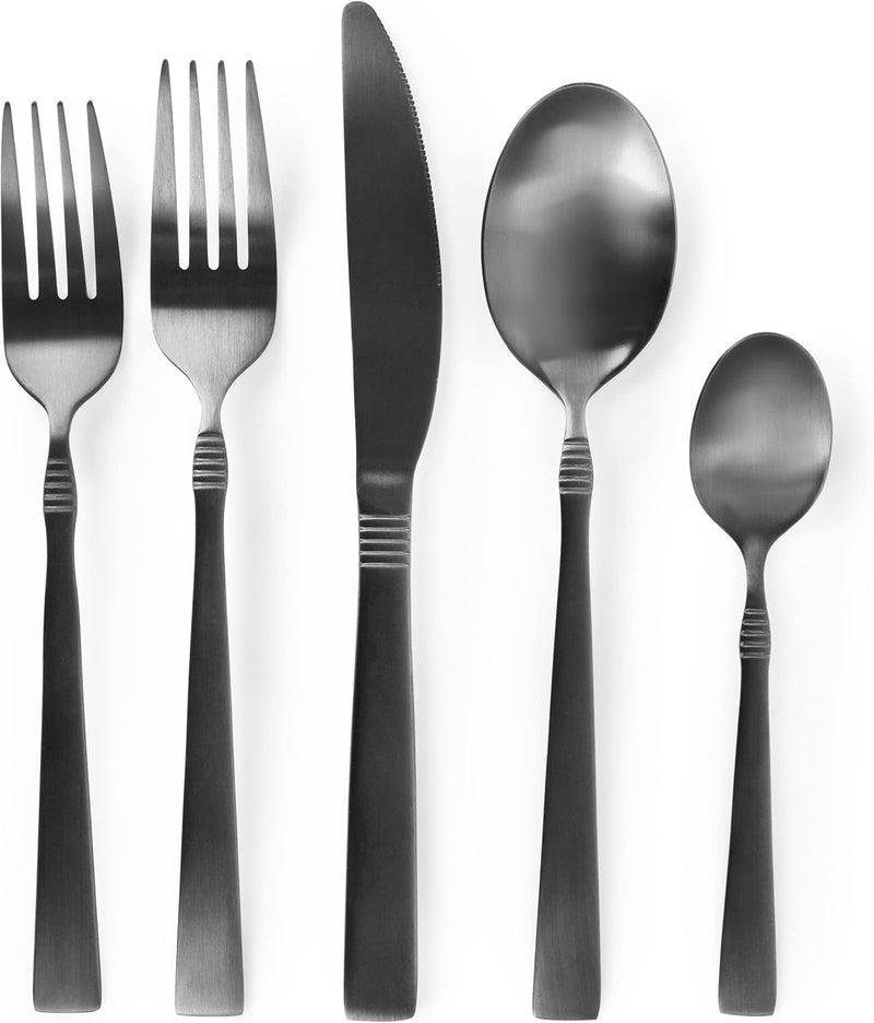 Mega chef Cravat 20 Piece Flatware Utensil Set, Stainless Steel Silverware Metal Service for 4 in Matte Black - Image 4