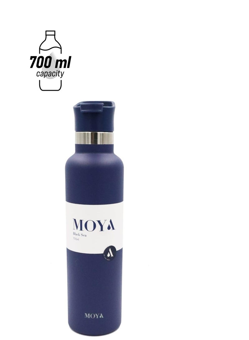 Moya "Black Sea"  700ml Insulated Sustainable Water Bottle Navy Spout Lid - Image 1