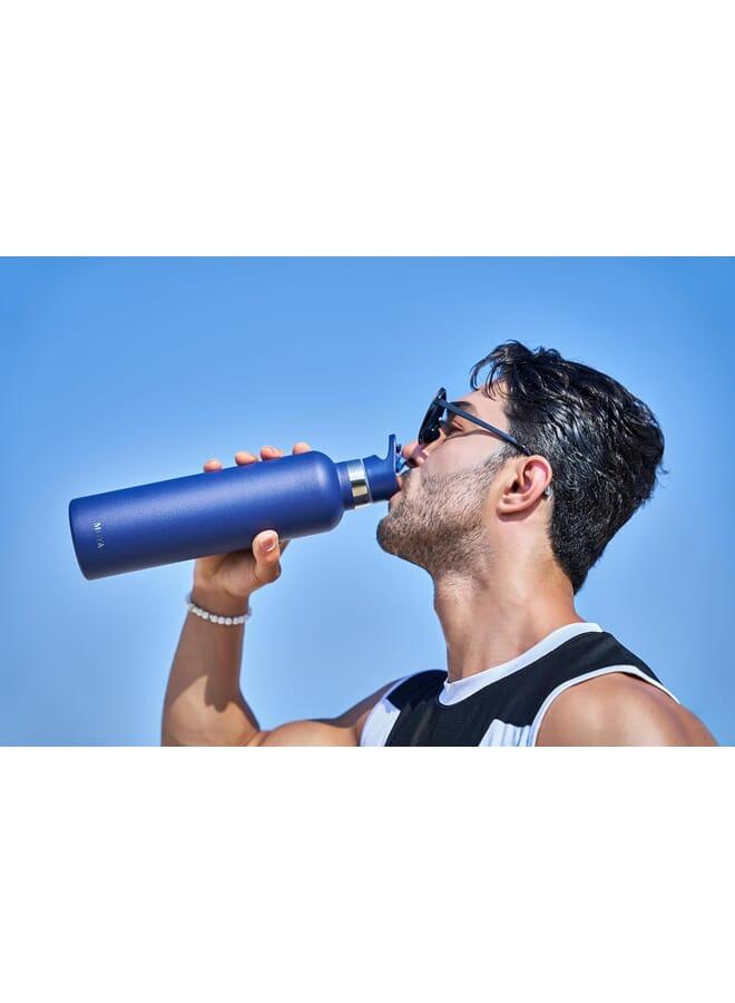 Moya "Black Sea"  700ml Insulated Sustainable Water Bottle Navy Spout Lid - Image 5