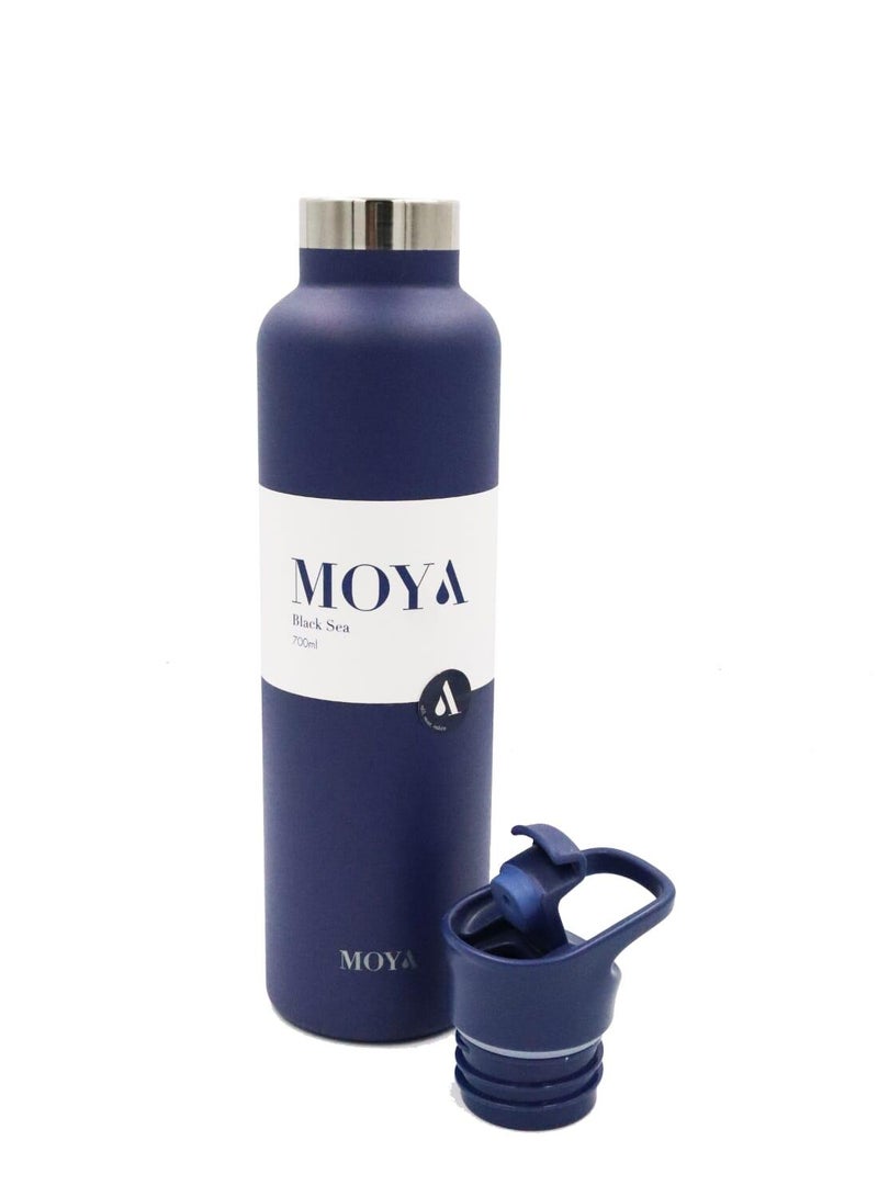 Moya "Black Sea"  700ml Insulated Sustainable Water Bottle Navy Spout Lid - Image 4