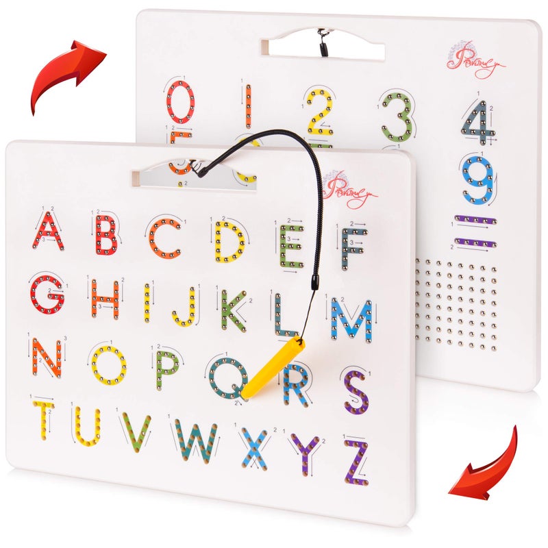 Povitrulya Magnetic Alphabet Tracing Board double sided letters numbers Magnetic Tracing Board ABC magnets learn to write with magnetic pen STEM toy letters learning handwriting games writing montessori - Image 3
