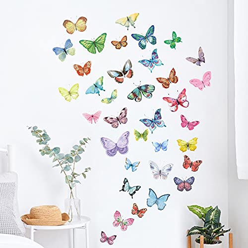 AOWDIAO Watercolor Butterfly Peel and Stick Wall Decals for Girls Bedroom Nursery Room Decor - Image 1