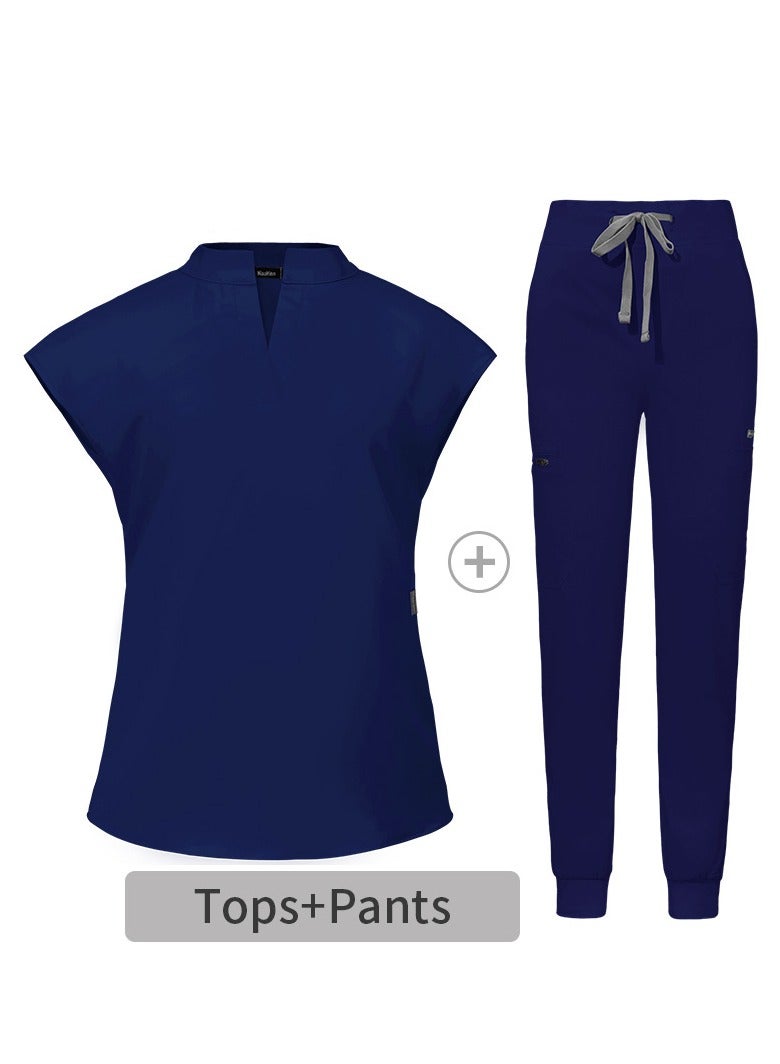 إسكدنيا السيدات الطبية الموحدة ماتي تناسب الخامس الرقبة والسراويل الركض تناسب البحرية الزرقاء