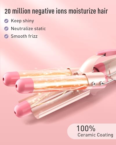 BESTOPE PRO Waver Curling Iron Wand - BESTOPE PRO 5 in 1 Curling Wand Set with 3 Barrel Hair Crimper for Women, Fast Heating Crimper Wand Curler in All Hair Type, Women Gifts - Leather Pink - Image 5