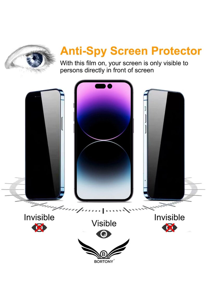 BORTONY 14 Pro Privacy Full Coverage Screen Protector Anti-Spy Tempered Glass Film Edge to Edge Protection Case Friendly for iPhone 14 Pro 6.1-Inch 2 Pack - Image 4
