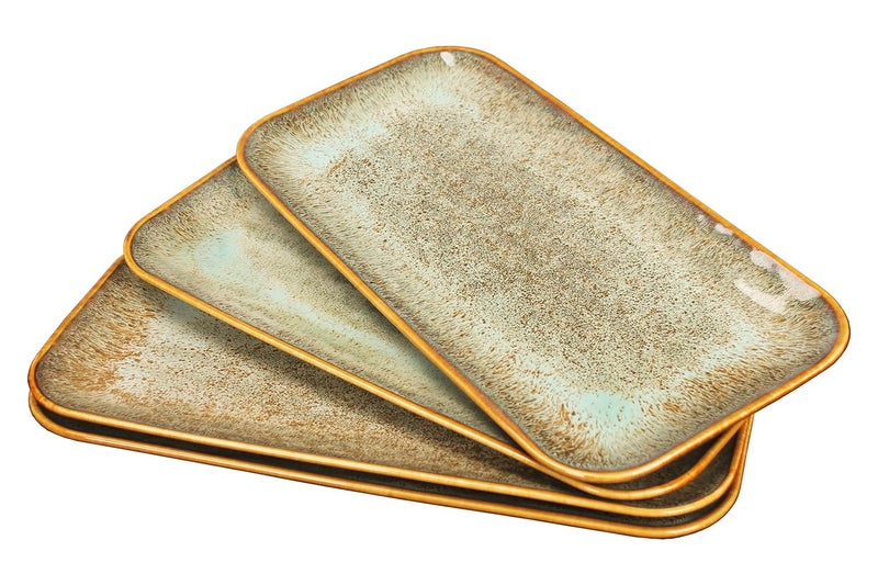 jinsongdafa Ceramic Dinner Plates Dish Set Set of 4 Microwave Oven and Dishwasher SafeScratch Resistant Dinnerware Kitchen Porcelain Serving Dishes Brown glaze change 124 Inch Rectangle plate