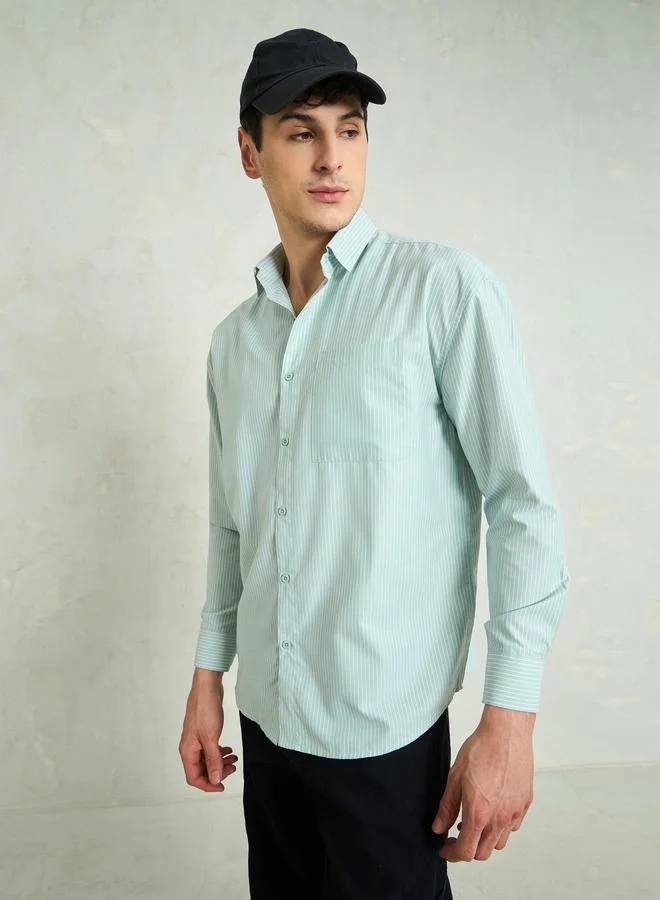 ساسافراس قميص رجالي مخطط بأكمام طويلة بقصة مريحة من ساسافراس