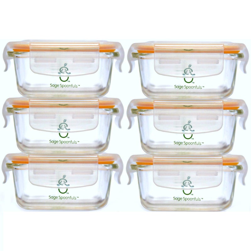 Sage Spoonfuls Borosilicate Glass Baby Food Containers with Lids - Durable and Airtight - Dishwasher, Oven, Microwave, & Fridge Safe - 24 Fl Oz, Pack of 6 - Clear - Image 1