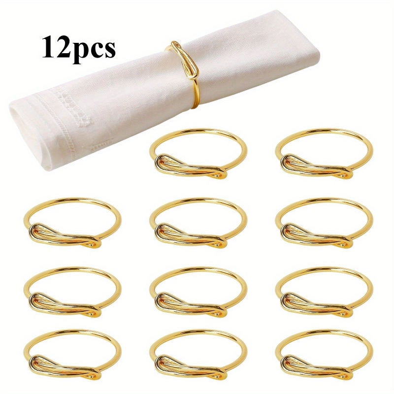 Set Of 12 Golden Napkin Rings For Weddings Halloween Thanksgiving Christmas Table Settings - Image 1
