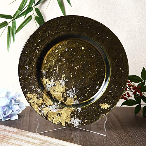 Syosaku Japanese Urushi Glass Dinner Plate Φ12.5-inch Majestic Green with Gold Leaf, Dishwasher Safe - Image 2
