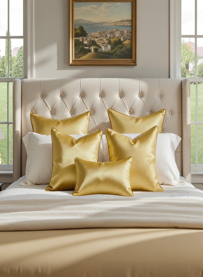 HOMEIDEAS Gold Decorative Throw Pillow Covers 18x18 Set of 2, Glossy Faux Silk Pillow Covers for Couch Sofa Bed Decor Luxury Euro Summer Cushion Covers - Image 3