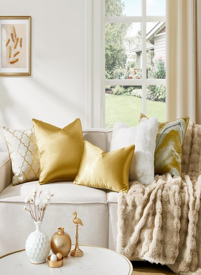 HOMEIDEAS Gold Decorative Throw Pillow Covers 18x18 Set of 2, Glossy Faux Silk Pillow Covers for Couch Sofa Bed Decor Luxury Euro Summer Cushion Covers - Image 2