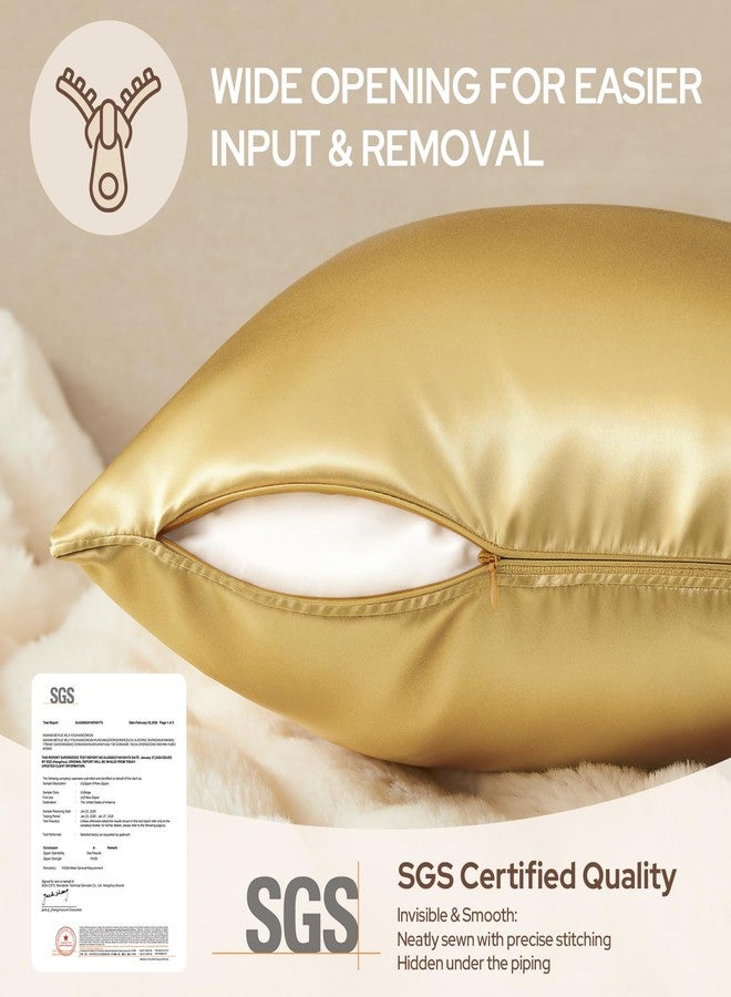 HOMEIDEAS Gold Decorative Throw Pillow Covers 18x18 Set of 2, Glossy Faux Silk Pillow Covers for Couch Sofa Bed Decor Luxury Euro Summer Cushion Covers - Image 5