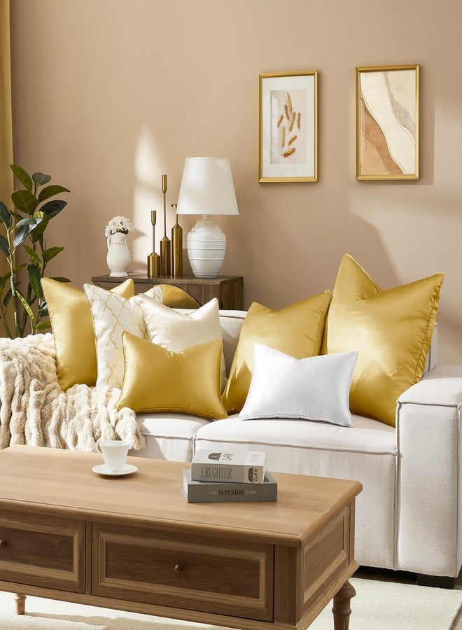 HOMEIDEAS Gold Decorative Throw Pillow Covers 18x18 Set of 2, Glossy Faux Silk Pillow Covers for Couch Sofa Bed Decor Luxury Euro Summer Cushion Covers - Image 4